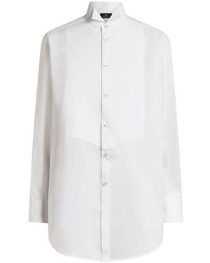 Etro Chemise Longue À Plastron En Voile De Coton, Femme, Taille - Blanc