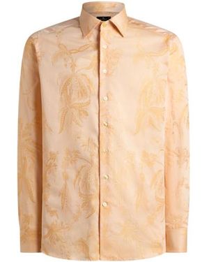 Etro Cotton Jacquard Shirt With Parrot And Palm Tree Motif - Natural
