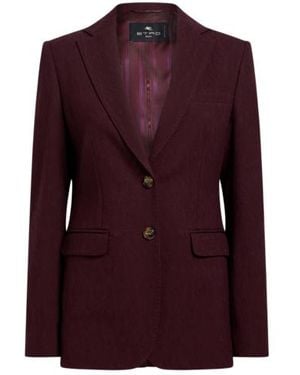 Etro Single-Breasted Wool Jacquard Jacket With Medallion Motif - Purple