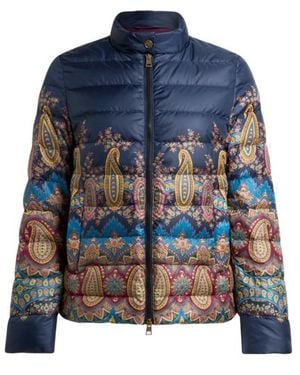Etro Down Jacket With Placed Paisley Print - Blue