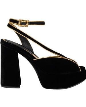 Etro Velvet Platform Sandals With Metallic Trim - Black