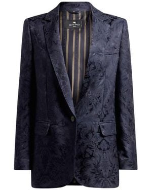 Etro Silk-Blend Jacquard Jacket - Blue