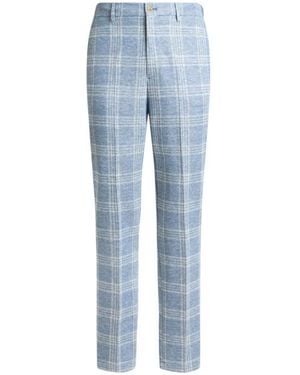 Etro Linen- And Cotton-Blend Jersey Trousers With Maxi Check Motif - Blue