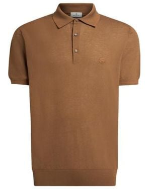 Etro Cotton Polo Shirt With Pegaso - Brown