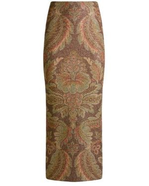 Etro Jersey Midi Skirt With Floral Motif - Natural