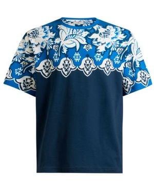 Etro Cotton T-Shirt With Placed Floral Print - Blue