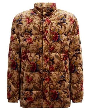 Etro Cotton Velvet Down Jacket With Floral Print - Brown