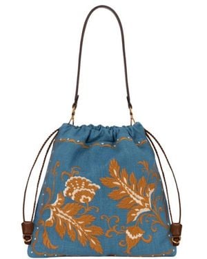 Etro Medium Linen-Blend Kalispera Bag With Embroidery - Blue
