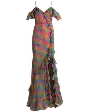 Etro Silk Long Dress With Ruffles And Geometric Paisley Motif - White