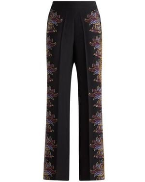 Etro Silk Palazzo Pants With Placed Paisley Foliage Print - Black