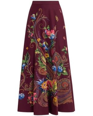 Etro Silk Maxi Skirt With Placed Floral Paisley Print - Red