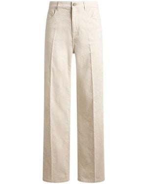 Etro Straight-Leg Denim Jeans With Pressed Creases And Leafy Motif - Natural