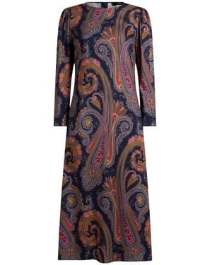 Etro Crepe Midi Dress With Paisley Motif - Purple