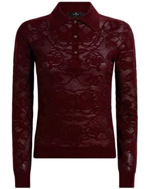 Etro Polo En Jacquard De Laine À Manches Longues Et Motif Placé, Femme, Taille - Rouge
