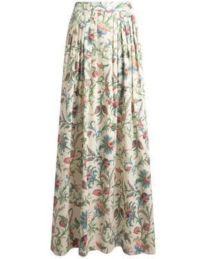 Etro Pleated Cotton Maxi Skirt With Floral Motif - White