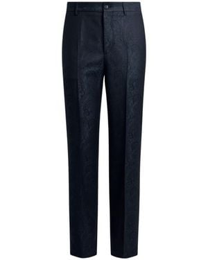 Etro Wool Jacquard Pants With Arnica Motif - Blue