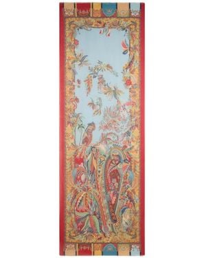 Etro Modal And Cashmere Scarf With Placed Parrot Print And Paisleys - Blue