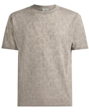 Etro Knit Wool And Silk T-Shirt With Floral Paisley Motif - Grey