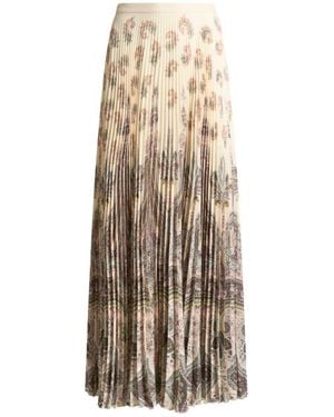 Etro Pleated Maxi Skirt With Placed Print - Natural