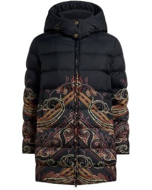 Etro Down Jacket With Placed Paisley And Geometric Print - Black