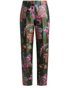 Etro Cotton-Blend Jacquard Pants With Floral Motif - Green