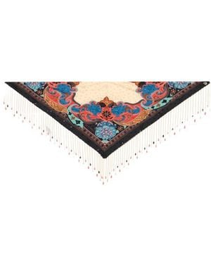 Etro Silk Scarf With Placed Print And Bead-Adorned Fringing - Blue