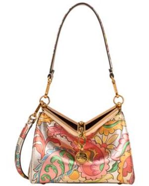 Etro Small Laminated Vela Bag With Flowers - Natural