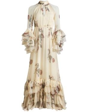 Etro Long Printed Silk Crepon Dress - Natural