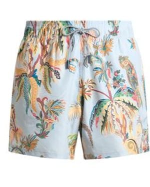 Etro Swim Shorts With Placed Parrot And Palm Tree Print - White
