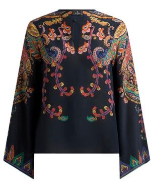 Etro Silk Blouse With Placed Floral Paisley Print - Black