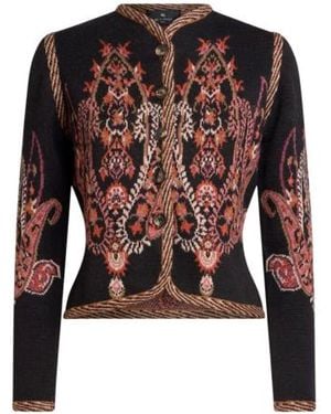 Etro Wool-Blend Jacquard Cropped Cardigan With Paisley Motif - Black