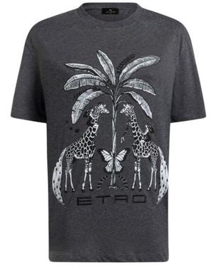 Etro T-Shirt En Jersey De Coton À Imprimé Girafes Placé, Femme, Taille - Noir