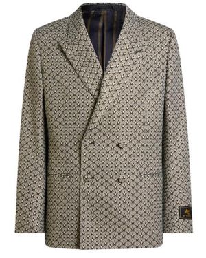 Etro Veste Croisée En Jacquard De Coton Mélangé À Micro-Motif Palmiers, Homme, Taille - Gris