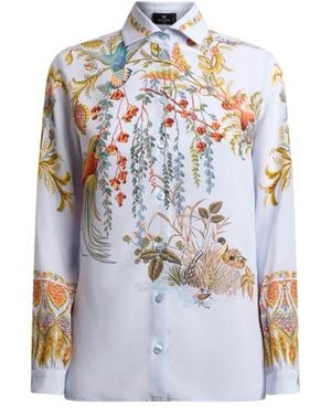 Etro Silk Shirt With Placed Flora And Fauna Print - White