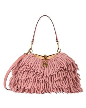 Etro Small Wool Vela Bag With Fringing - Pink