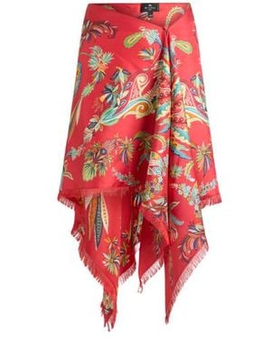 Etro Silk Cover-Up Pareo With Paisley Foliage Motif - Red