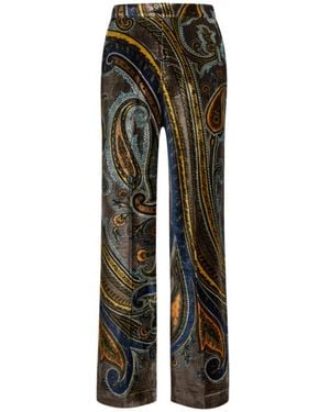 Etro Straight-Leg Velvet Trousers With Paisley Motif - Multicolour