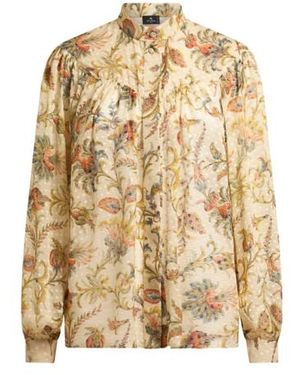 Etro Silk Dotted Swiss Shirt With Floral Motif - Natural