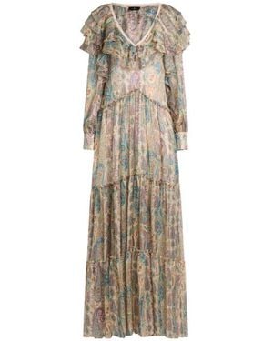 Etro Long Silk Dress With Floral Paisley Motif - Natural