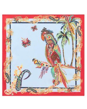 Etro Silk Pocket Square With Parrot And Paisley Print - Red