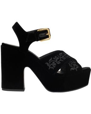 Etro Velvet Platform Sandals With Embroidery - Black