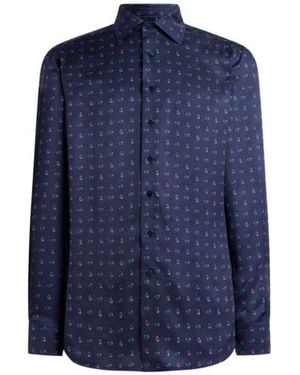 Etro Twill Shirt With Micro Paisley Motif - Blue