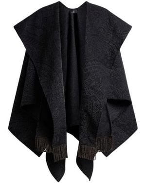 Etro Wool-Blend Jacquard Cape With Paisley Foliage Motif - Black