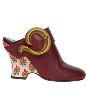 Etro Leather Mules With Wedge And Paisley Buckle - Purple