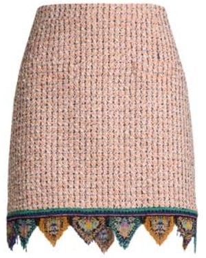 Etro Jacquard Mini Skirt With Tweed Effect, Fringing And Check Motif - White