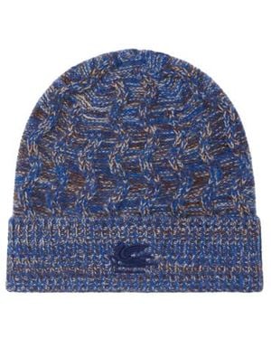 Etro Cashmere Beanie With Cable Detail And Pegaso Embroidery - Blue