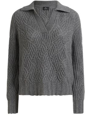 Etro Cashmere Polo Jumper With Perforated Motif - Grey