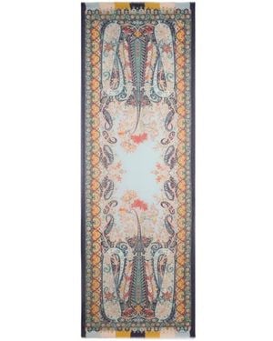 Etro Chevron Modal And Cashmere Scarf With Floral Paisley Motif - Grey
