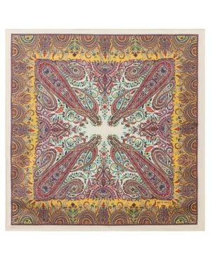 Etro Silk Pocket Square With Macro Paisleys - Yellow