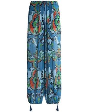 Etro Wide-Leg Pants With Floral Motif - Blue